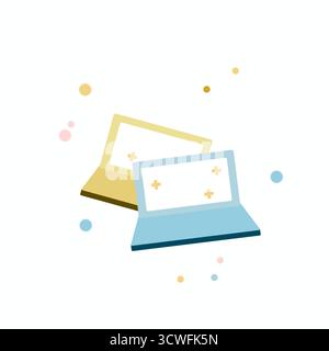 Flache Darstellung eines Computer- und Technikkonzepts zweier Laptops Stockfoto