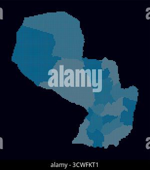 Paraguay gepunktete Karte. Digitale Landkarte des Landes auf dunklem Hintergrund. Paraguay-Form mit kreisförmigen Punkten. Farbige Punkte. Kleine Kreise. Stock Vektor