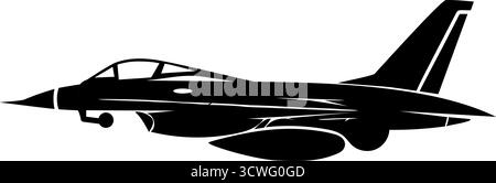 Schwarze Silhouette eines militärischen Kampfflugzeugs mit externen Panzern Stock Vektor