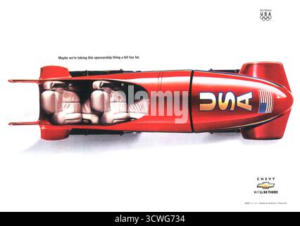 2001 Chevrolet-Werbespot mit dem roten Bobschlitten des US-Teams „We'll Be There“ Stockfoto