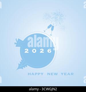 Hellblaue Best Wishes, Neujahrskarte für das Jahr 2026 - Best Wishes Typografie auf einem minimalistischen Globus, ein Konzept, das Neujahrsfeier repräsentiert Stock Vektor