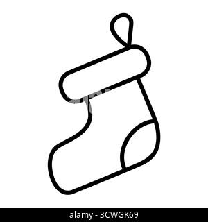Niedlicher Weihnachtsstrumpf Umrissvektor, ideal für Weihnachtsdekoration, Kindergeschenke und festliche Illustrationssets. Stock Vektor