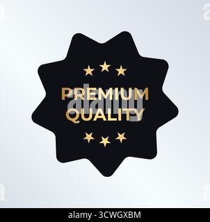 Premium-Qualitätsabzeichen, schwarz-goldener Starburst-Etikettenaufkleber für Verpackungen, E-Commerce, Preisschilder, Website-Banner, Social-Media-Branding. Premium-Abzeichen Stock Vektor