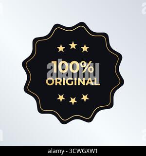 Original authentisches Original-Emblem, gewelltes Rosette-Siegel aus schwarzem Gold mit Text 100 Prozent Original. Für hochwertige Produktverpackungen, Preisschilder, Marketing Stock Vektor