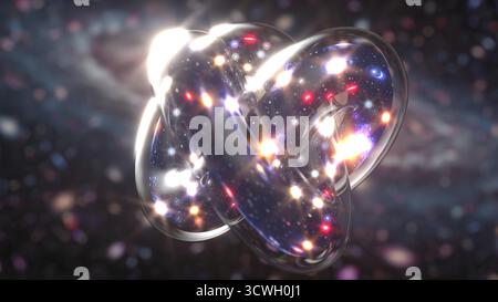 Stringtheorie Multidimensionales Universum Schwarze Löcher mehrfarbige Galaxien 3D-Rendering Stockfoto