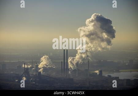 Luftaufnahme, Stahlwerk, kW 1 - thyssenkrupp Steel Europe AG - kW 1, thyssenkrupp - KBS - Kokerei Schwelgern, Marxloh, Duisburg, Ruhrgebiet, Nordrhein Stockfoto