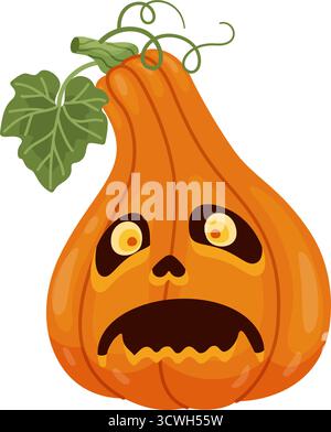 Halloween Kürbis, Jack o' Laterne. Handgezeichneter trendiger flacher Stil. Perfekt für Halloween-Party-Einladung, Grußkarte, Banner, Aufkleber, Poster. Gruseliger Jack. Vektorabbildung Stock Vektor