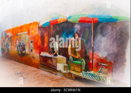 Jede Ecke von Melaka erzählt eine Geschichte, die in Farbe und Kultur gemalt ist Stockfoto