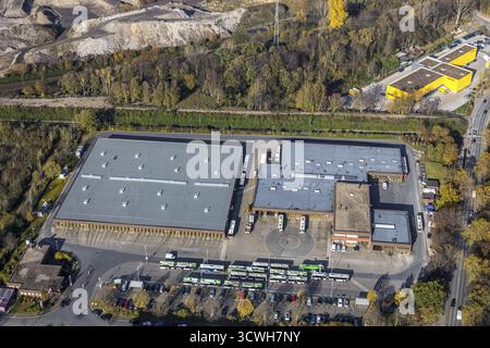 Luftaufnahme, BOGESTRA-Depot, DHL-Lieferbasis, Ueckendorf, Gelsenkirchen, Ruhrgebiet, Nordrhein-Westfalen, Deutschland, Depot, Busse, Buswerkstatt, DE Stockfoto