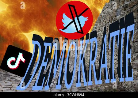 Symbolisches Bild, asoziale Netzwerke, X-Twitter, Elon Musk, TikTok, falsche Berichte, Freiheit, Individualität, Gruppe, Menschlichkeit, Pressefreiheit, Journali Stockfoto