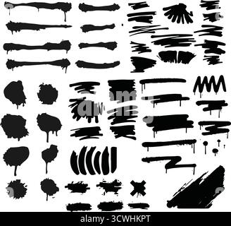 Vollpackung Grunge-Texturen verschiedener Typen – Graffiti sprühen, Schablonenlinien, Pinselstriche, Tintenspritzer, Farbspritzer. Grunge-Texturen, super elab Stock Vektor