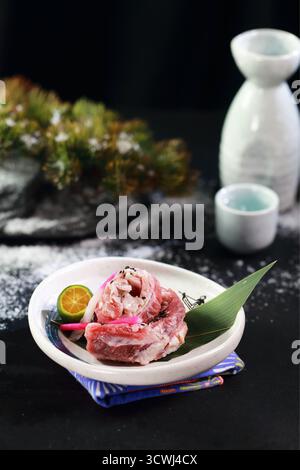 Auf Holzkohle gegrillte Premium Wagyu Beef Rippchen Stockfoto