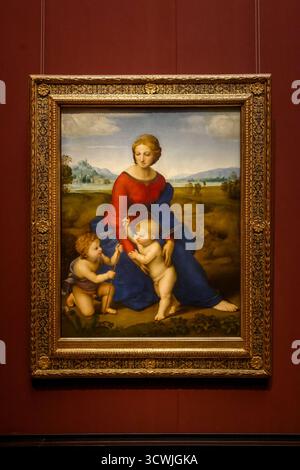 Madonna del Prato (1506) von Raphael, ein Meisterwerk der Hochrenaissance im Kunsthistorischen Museum. Stockfoto