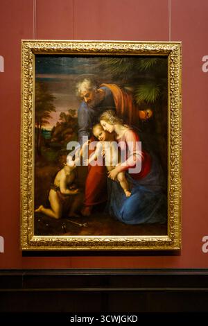 Die Heilige Familie mit der Heiligen Anna (ca. 1510) von Leonardo da Vinci im Kunsthistorischen Museum. Stockfoto