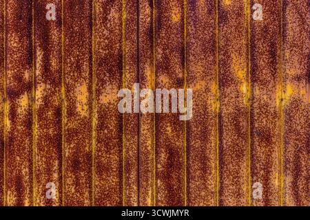 Vertikal rostiges gesprenktes Wellblech Stockfoto
