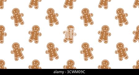 Nahtloses Wintermuster mit Lebkuchenmännchen-Keksen auf weißem Hintergrund. Cartoon Weihnachten Vektor Hintergrund. Stock Vektor