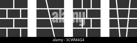 Satz von Comic-Vorlagen. Anime-Seitenbereiche auf weißem Hintergrund isoliert. Schwarze Raster für Manga Storyboard. Layouts für Broschüren, Präsentationen, Banner oder Moodboards. Vektorgrafik. Stock Vektor