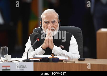 Rio de Janeiro, Brasilien, 6. Juli 2025. Indische Premierministerin Narendra Modi während einer Sitzung auf der BRICS-Plenartagung 2025. Stockfoto
