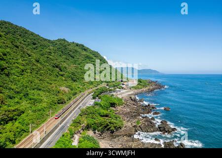Luftaufnahme des Beiguan Gezeitenparks in Yilan, Taiwan Stockfoto