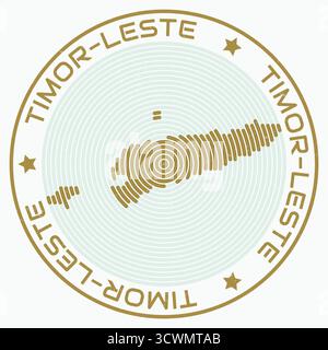 Eine Vektorillustration einer Timor-Leste-Karte mit einem runden Titel und der Form des Landes, dargestellt durch konzentrische Ringe. Stock Vektor