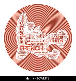 TAAF-Vektorbild. Country Round-Logo-Design. TAAF-Poster in Kreisbögen und Wordcloud-Stil. Fantastische Vektor-Illustration. Stock Vektor