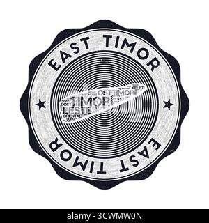 Timor-Leste-Dichtung. Country Round-Logo mit Form von Timor-Leste und Ländername in mehrsprachiger Wordcloud. Fantastisches Emblem. Stock Vektor