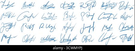 Fiktive handgezeichnete Unterschriften. Handgeschriebene Vorlagen für gefälschte Autogramme Stock Vektor