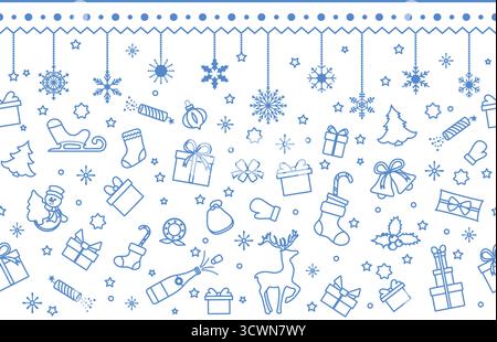 Weihnachten nahtloser Muster Hintergrund mit Geschenken, Schneeflocken, Bäumen, Rentieren und Dekorationen Vektor Stock Vektor
