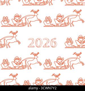 Nahtloses Muster mit Weihnachtsmann auf Schlitten mit Rentier für Weihnachten 2026 Feier Vektor Stock Vektor