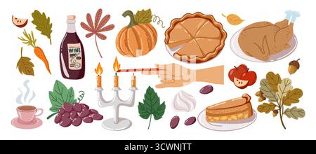 Set mit Thanksgiving-Elementen auf weißem Hintergrund Stock Vektor