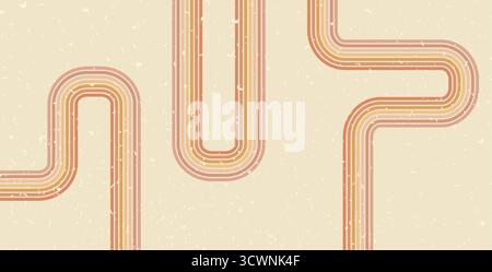 Grooviger Hintergrund mit braunen und gelben Linien. Abdeckung in gewellten Streifen in Vintage-Farben. Verspieltes Design mit Wellenbogen. Vector Retro Beige Wackeln Stock Vektor