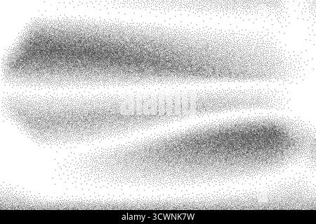 Einfarbiger Farbverlauf mit Graurauschen. Hintergrund mit Körnung. Abstrakte Dotwork-Textur in Grunge. Verblasste schwarz-weiße Halbtonabdeckung. Punktgradati Stock Vektor