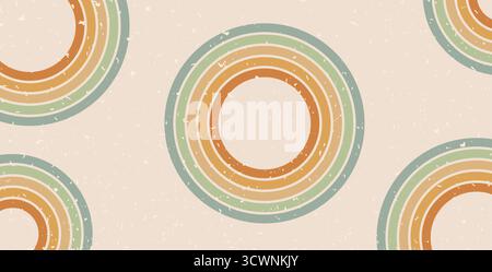 Boho-Regenbogen-abgerundete Linien Pfad strukturierter Hintergrund. Horizontales Banner mit Streifenmuster. Vektor Vintage gewölbte geometrische Kulisse. Dynamisch Stock Vektor