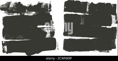 Farbwalze Pinselstriche Texturset. Streifenmuster in Grunge-Farbe. Brayer schwarze zusammengeführte Linien. Satz dicker rechteckiger Callout-Stempel. Kreidebetonung. Vect Stock Vektor