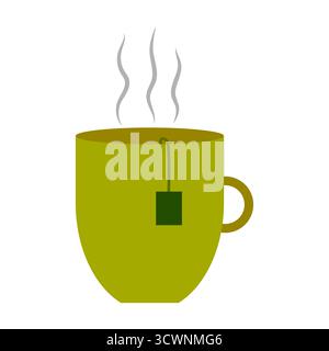 Tasse heißer Tee. Dampf-Vektor-Getränkebildmachung. Mit grünem Trinkbeutel. Warme Kräutererfrischung. EPS 10. Stock Vektor