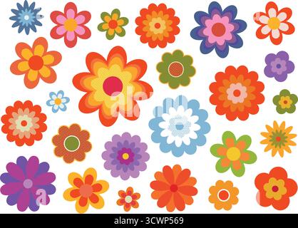 Vektor-Illustration von Blumen mit Punkten in einem Vintage-grafischen Stil Stock Vektor