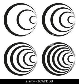 Abstrakte geometrische Kreise. Konzentrische Linienform. Dynamischer Bewegungsvektor. Schwarzes weißes Element. EPS 10. Stock Vektor