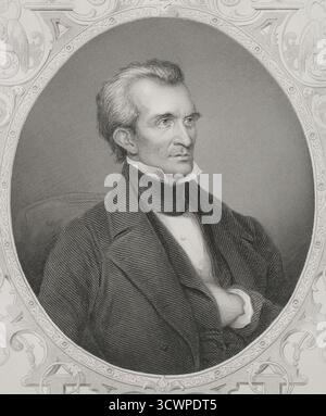 James K. Polk (James Knox Polk) (1795-1849). Amerikanischer Politiker. 11. Präsident der Vereinigten Staaten (1845-1849). Sprecher des Repräsentantenhauses der Vereinigten Staaten (1835–1839) und Gouverneur von Tennessee (1834–1841). Hochformat. Stich von W. Joseph Edwards (Fl. 1840-1867) nach Savinien Edme Dubourjal (1795-1865), ca. 1845. Geschichte der Vereinigten Staaten von Amerika, von J. A. Spencer. Band III. Ausgabe in Barcelona, 1873. Stockfoto