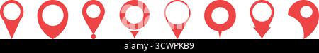 Rote Symbolgruppe Für Die Positionsangabe. Geolokation, Navigation Und Kartenmarkierung Silhouette Symbol Collection. Vielseitiges Design Für Gps-, Reise- Und Digitale Karten Stock Vektor