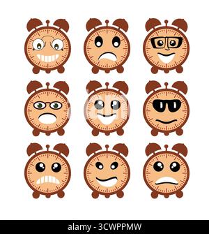 Emoji emoticon Ausdruck Symbole in style Wecker Gesicht Symbole Grafiken Piktogramm Spaß Menschen Lächeln Bild Stock Vektor