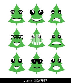 Emoji emoticon Ausdruck Symbole im Stil Weihnachtsbaum Gesicht Symbole Grafiken Piktogramm Spaß Menschen Lächeln Bild Stock Vektor