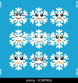 Emoji emoticon Ausdruck Symbole im Stil Schneeflocke Gesicht Symbole Grafiken Piktogramm Spaß Menschen Lächeln Bild Stock Vektor