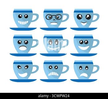 Emoji emoticon Ausdruck Symbole in style Tasse Kaffee Gesicht Symbole Grafiken Piktogramm Spaß Menschen Lächeln Bild Stock Vektor