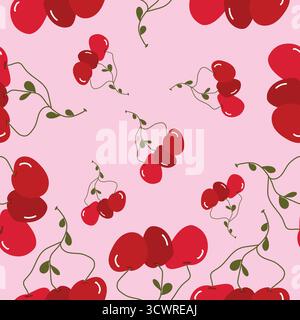 Hand gezeichnetes nahtloses Kirschmuster mit rosa Hintergrund Vektor-Illustration Stock Vektor