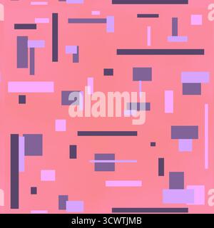 Lila, rosa, hellviolette quadratische Formen auf pastellrosa Hintergrund. Perfekt für Geschenkverpackungen, Design, Bastelarbeiten und Hintergründe. Nahtloses Muster. Stockfoto