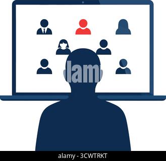 Online-Lernen Remote-Teamkommunikation Videokonferenz Besprechung Silhouette Menschen Illustration Stock Vektor