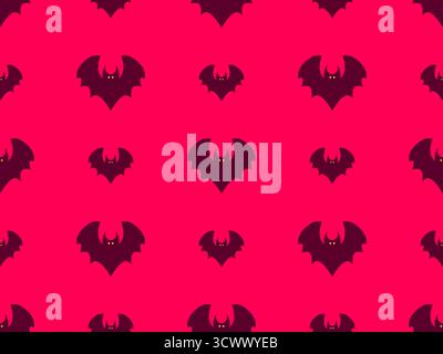 Nahtloses Muster mit fliegenden Fledermäusen für Halloween-Dekor. Fledermaus-Silhouetten auf hellrotem Hintergrund. Ein gruseliger Hintergrund mit Fledermäusen zum Drucken auf Stoff Stock Vektor