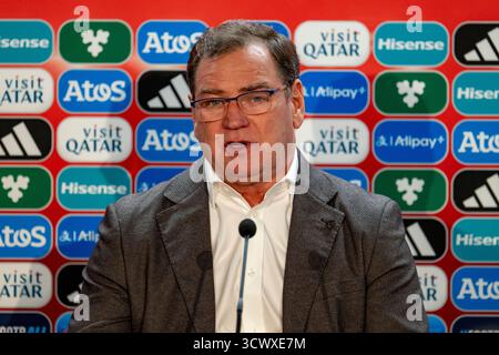 Kaunas, Litauen. Oktober 2025. Trainer Jan Urban aus Polen während der Pressekonferenz nach dem Spiel der Gruppe G der europäischen Qualifikation zur FIFA-Weltmeisterschaft 2026 zwischen Litauen und Polen im Darius und GIR?nas-Stadion in Kaunas, Litauen, am 12. Oktober 2025. (Foto: Andrew Surma/SIPA USA) Credit: SIPA USA/Alamy Live News Stockfoto