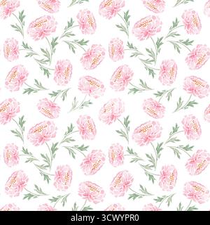 Handgemaltes Aquarellpfingstrosen-Musterdesign. Nahtloser Hintergrund Stockfoto