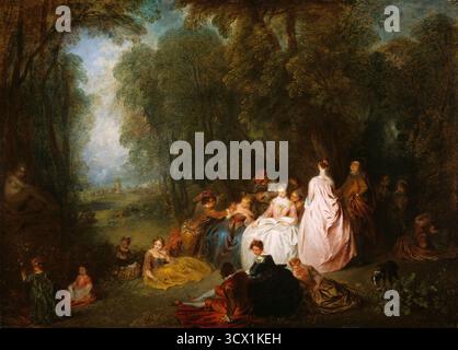Pastoralversammlung oder Fête champêtre. Jean Antoine Watteau, unterstützt von Jean-Baptiste Pater. 1718-21. Stockfoto